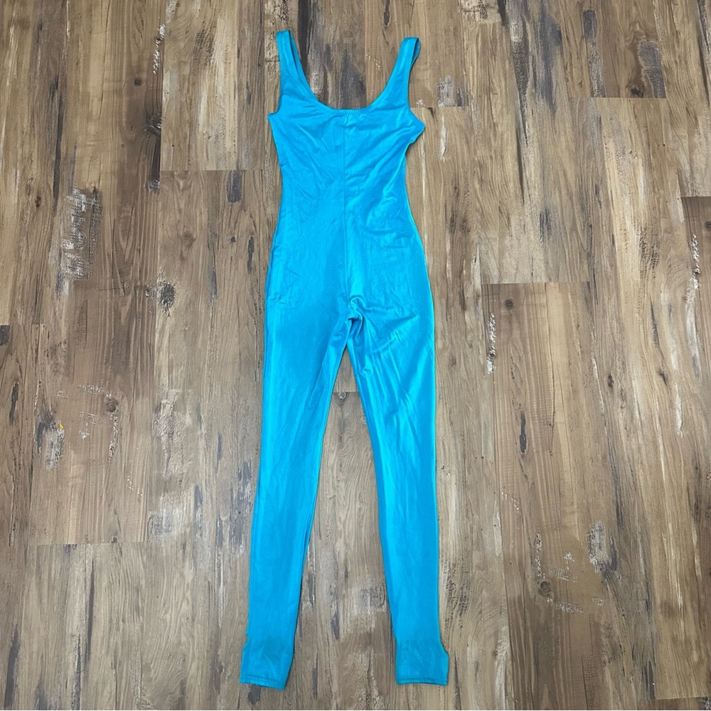 Vintage 1980's Deadstock / NWT Cerulean Blue Antron Lycra Stirrup Jumpsuit